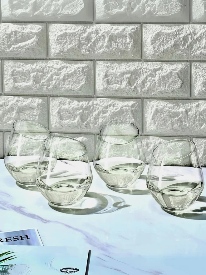 1Chase 1CHASE Set of 4 - Borosilicate Slanted Crystal Glass 350ml